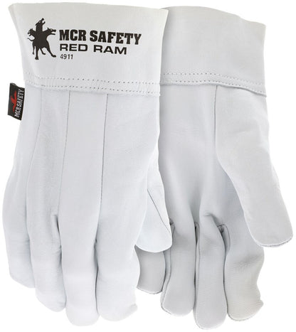 Red Ram Grain Goatskin Welding Gloves, Clute Pattern, Band Top Cuff