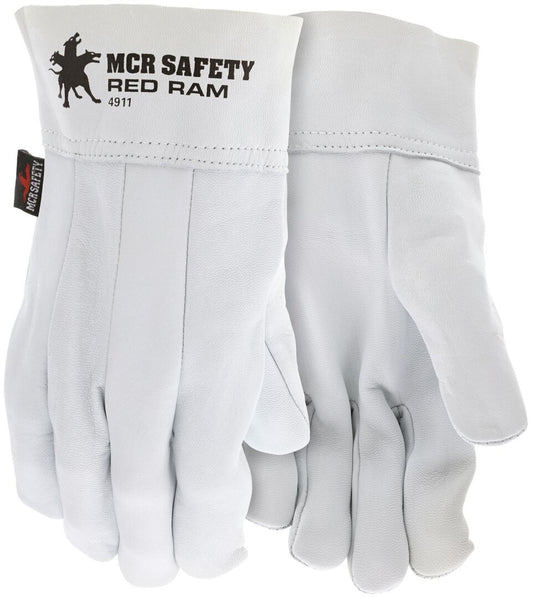 Red Ram Grain Goatskin Welding Gloves, Clute Pattern, Band Top Cuff