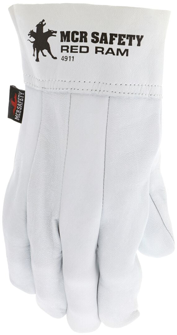 Red Ram Grain Goatskin Welding Gloves, Clute Pattern, Band Top Cuff