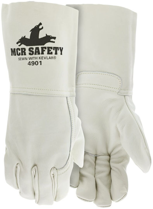 Grain Cowhide MIG/TIG Welding Gloves, Kevlar Sewn, Leather Gauntlet Cuff