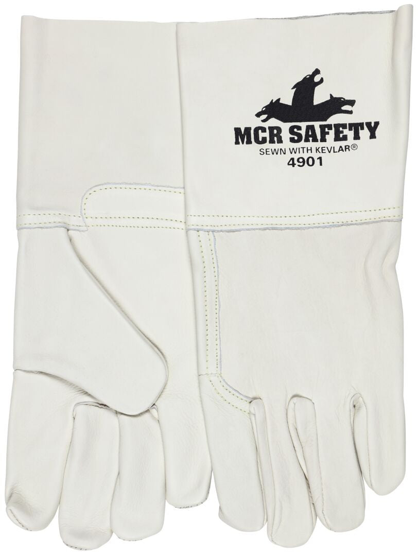 Grain Cowhide MIG/TIG Welding Gloves, Kevlar Sewn, Leather Gauntlet Cuff