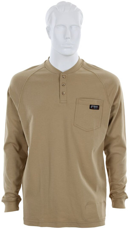 MCR Safety H1T - MCR Safety FR Gear - Tan Flame Resistant (FR)Work Shirt - Long Sleeve Henley Shirt - 100% Cotton - NFPA 70E and NFPA 2112 Compliant — manufacturer image 4