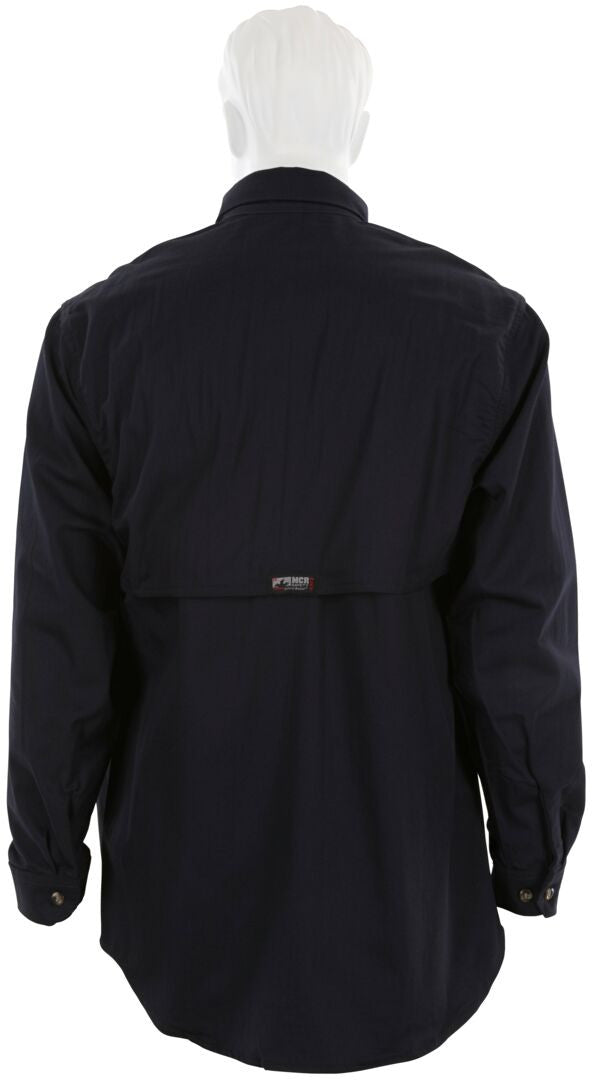 MCR Safety SBS2002 - Summit Breeze® Flame Resistant (FR) Shirt - Navy Blue 7-ounce 100% Cotton Material - Long Sleeve with Vented Underarms and Back - CAT-2 - ASTM F1930 Tested - Zero 2nd and 3rd Degree Burn when wearing our P2D FR Jeans — manufacturer image 3