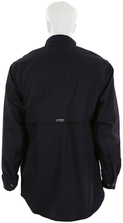 MCR Safety SBS2002 - Summit Breeze® Flame Resistant (FR) Shirt - Navy Blue 7-ounce 100% Cotton Material - Long Sleeve with Vented Underarms and Back - CAT-2 - ASTM F1930 Tested - Zero 2nd and 3rd Degree Burn when wearing our P2D FR Jeans — manufacturer image 3