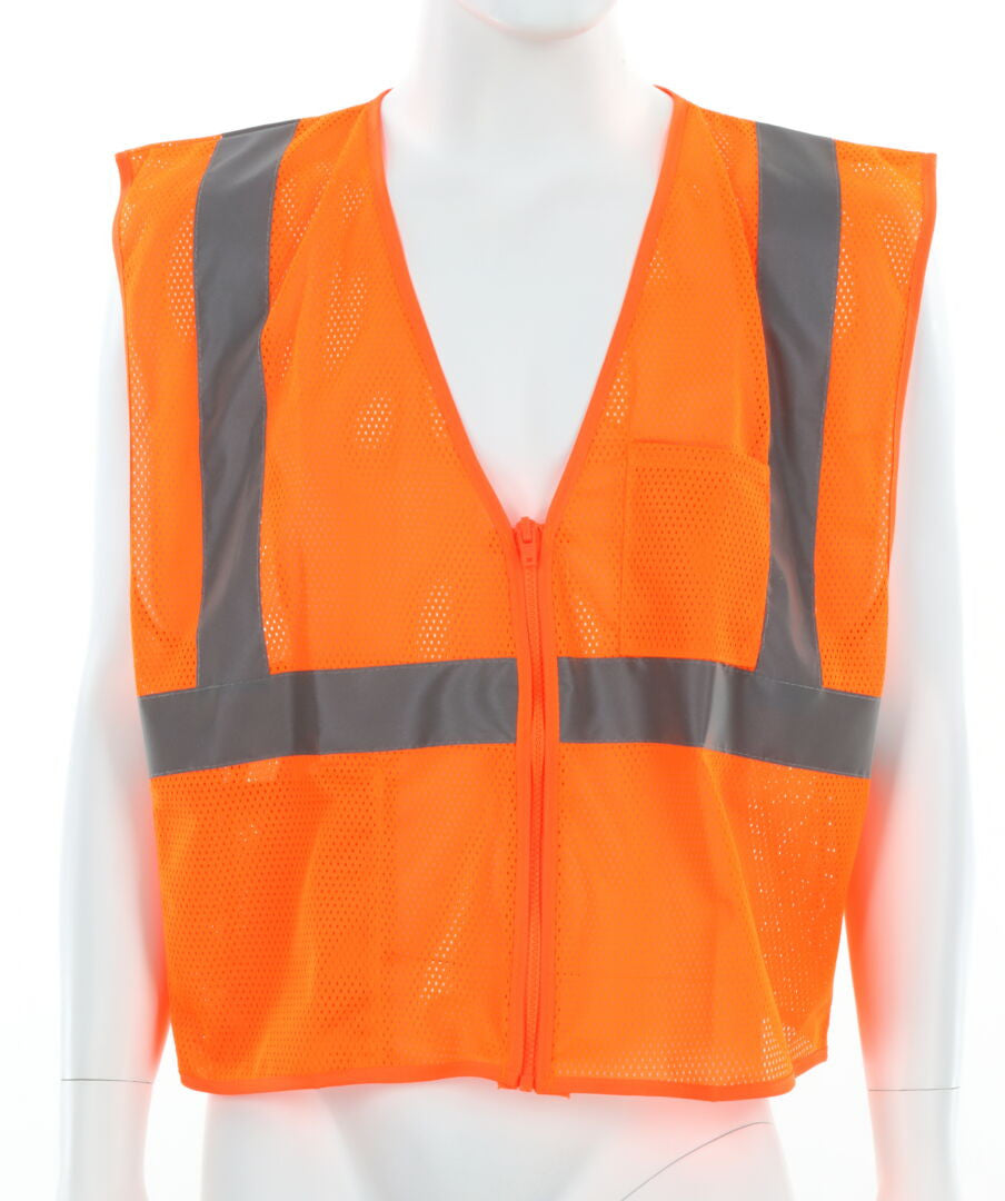 MCR Safety VCL2MOP - Hi-Vis Orange Safety Vest - 2 Inch Silver Reflective Stripes - Zipper Front Closure - Meets ANSI/ISEA 107 2020 Standard - Type R Class 2 Compliant - Breathable Safety Vest with Mesh Fabric — manufacturer image 2