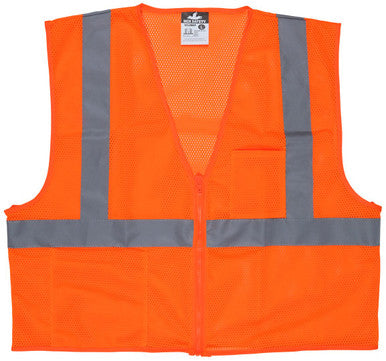 MCR Safety VCL2MOP - Hi-Vis Orange Safety Vest - 2 Inch Silver Reflective Stripes - Zipper Front Closure - Meets ANSI/ISEA 107 2020 Standard - Type R Class 2 Compliant - Breathable Safety Vest with Mesh Fabric