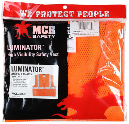MCR Safety VCL2MOP - Hi-Vis Orange Safety Vest - 2 Inch Silver Reflective Stripes - Zipper Front Closure - Meets ANSI/ISEA 107 2020 Standard - Type R Class 2 Compliant - Breathable Safety Vest with Mesh Fabric — manufacturer image 5