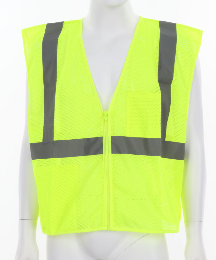 MCR Safety VCL2MLP - Hi-Vis Lime Safety Vest - 2 Inch Silver Reflective Stripes - Meets ANSI/ISEA 107 2020 Standard - Type R Class 2 Compliant - Zipper Front Closure - Breathable Safety Vest with Mesh Fabric — manufacturer image 2