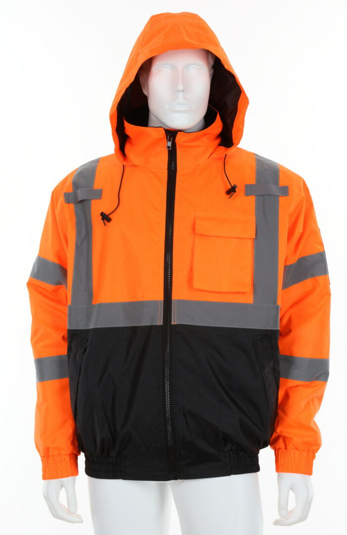 MCR Safety VBBQCL3O - Luminator® Series - Two Tone Value Bomber Jacket - Meets ANSI/ISEA 107 2020 Standards - Type R Class 3 Compliant - Quilted Rain Jacket with Silver Reflective Stripes - Quilted Liner Adds Warmth and Comfort — manufacturer image 2
