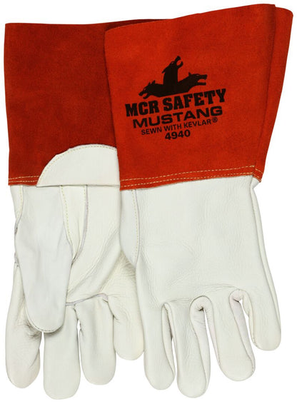 Mustang MIG/TIG Welding Gloves, Top-Grain Cowhide, Kevlar-Sewn, 5-Inch Bell Cuff