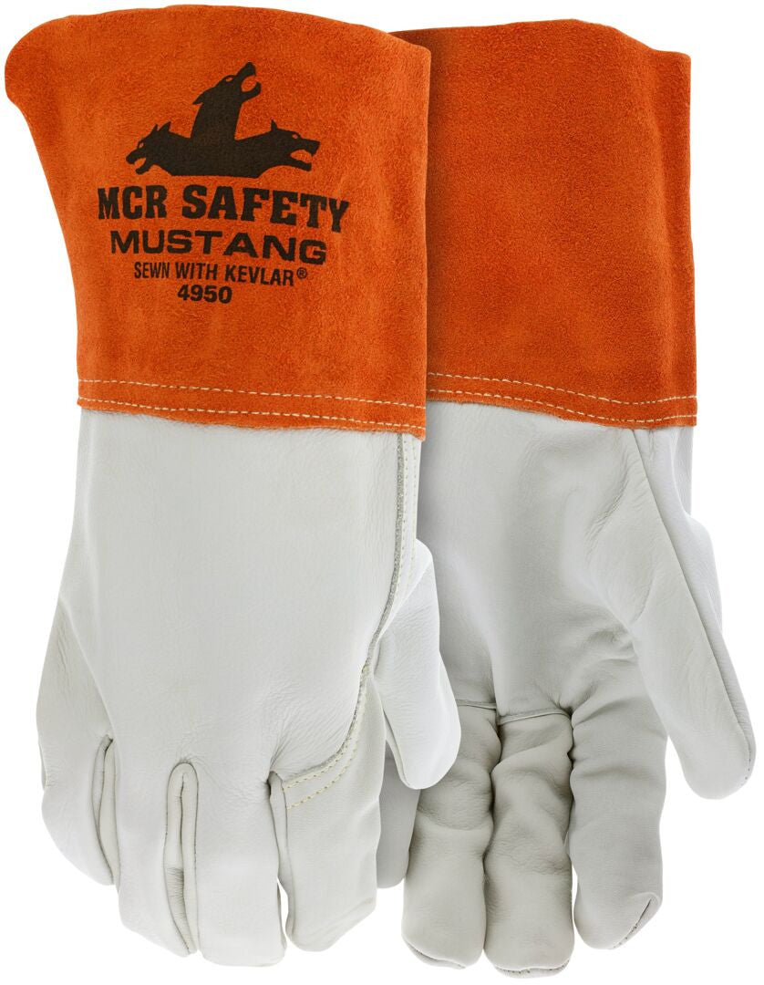 Mustang Cowhide Grain Leather Welding Gloves, Kevlar-Sewn, Gauntlet Cuff, Unlined