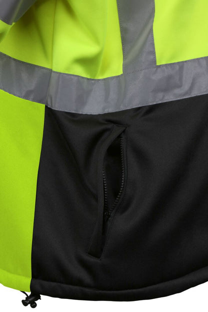 MCR Safety VT238JH - Hi-Vis Rain Gear - Winter Jacket - Rip Stop Polyester / PU Outer Shell - Zip Out Hi-Vis Anti-Piling Fleece Liner - Both Meet ANSI/ISEA 107 2020 Type R Class 3 Standard - Outer Jacket Shell has Detachable Hood — manufacturer image 12