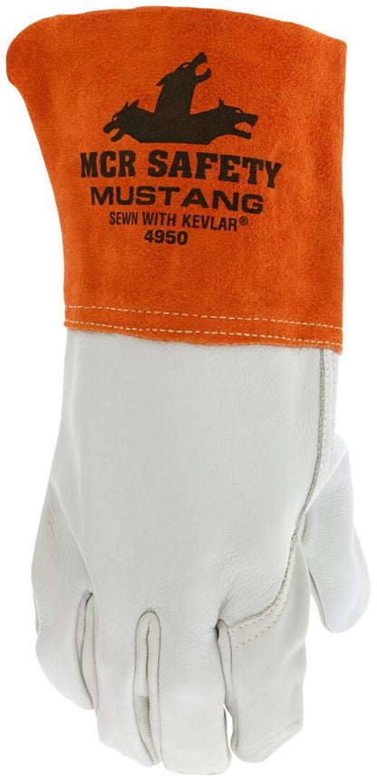 Mustang Cowhide Grain Leather Welding Gloves, Kevlar-Sewn, Gauntlet Cuff, Unlined