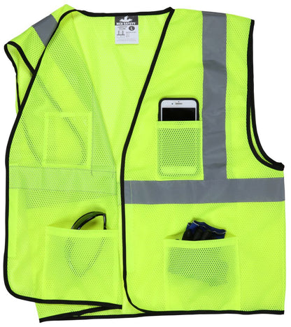 MCR Safety VCL2ML - Hi-Vis Lime Safety Vest - 2 Inch SIlver Reflective Stripes - Mesh Fabric with Hook & Loop Closure - Meets ANSI/ISEA 107 2020 Standard - Type R Class 2 Compliant - Breathable Safety Vest with Mesh Fabric — manufacturer image 4