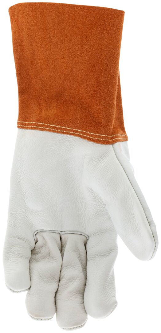 Grain Cowhide Welding Gloves, Kevlar Sewn, Russet Split Leather Cuff, Unlined