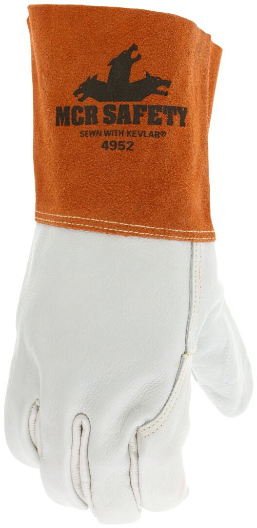 Grain Cowhide Welding Gloves, Kevlar Sewn, Russet Split Leather Cuff, Unlined
