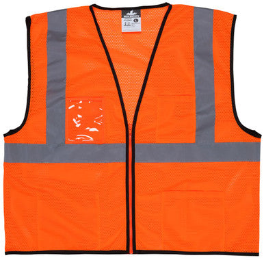 MCR Safety VCL2MOZ - Hi-Vis Orange Safety Vest - 2 Inch Silver Reflective Stripes - Zipper Front Closure - Meets ANSI/ISEA 1007 2020 Standard - Type R Class 2 Compliant - Breathable Safety Vest with Mesh Fabric