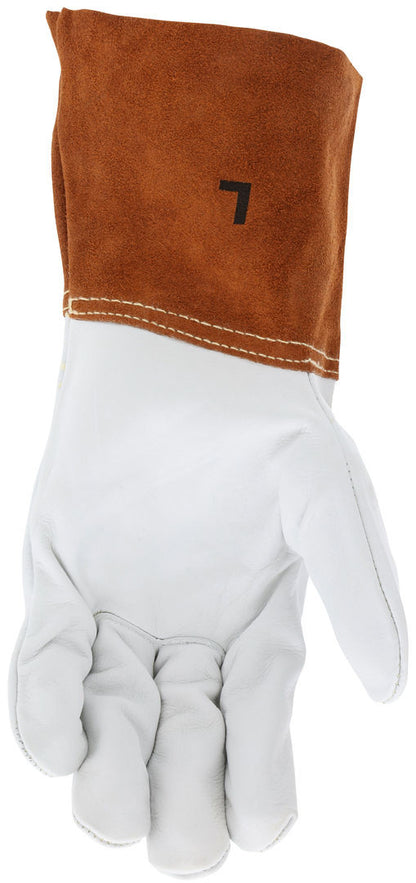 Grain Cowhide Welding Gloves, Cut Level C+, Gauntlet Cuff, Unlined
