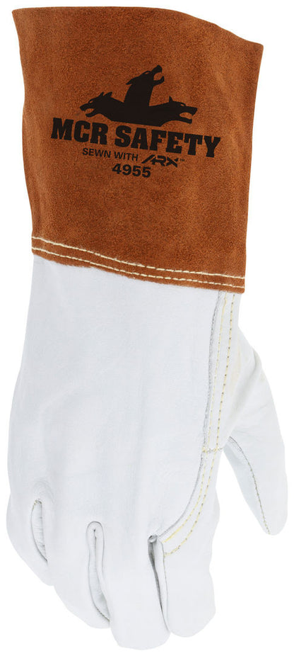 Grain Cowhide Welding Gloves, Cut Level C+, Gauntlet Cuff, Unlined
