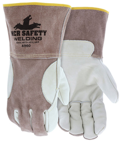 Cowhide MIG/TIG Welding Gloves, Kevlar Sewn, Split Leather Back, 4-Inch Cuff
