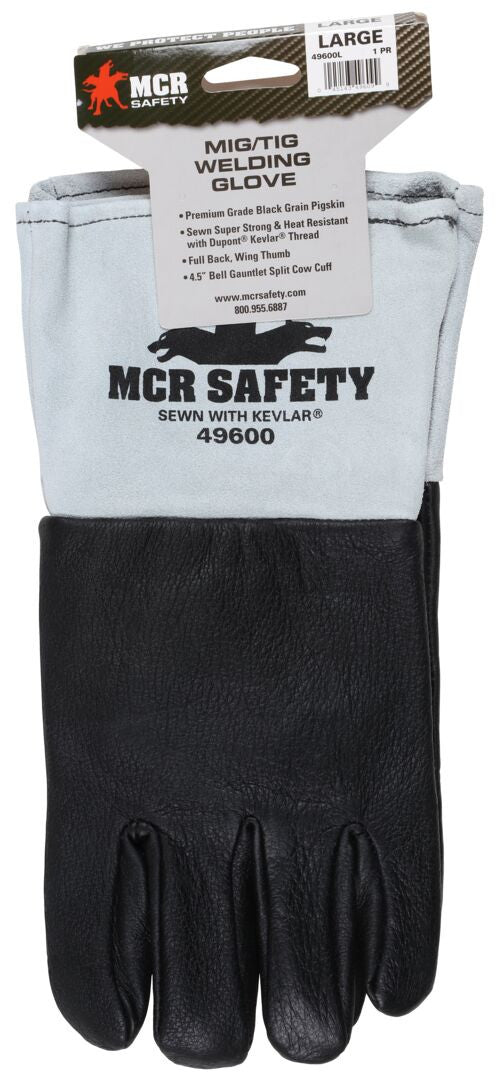 Welding Gloves, Top Grain Pigskin, Kevlar Sewn, Split Cowhide Cuff, Unlined