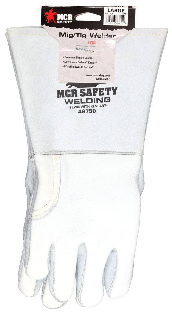 Elkskin Welding Gloves, Kevlar-Sewn, Gauntlet Cuff, Cotton/Foam Lined