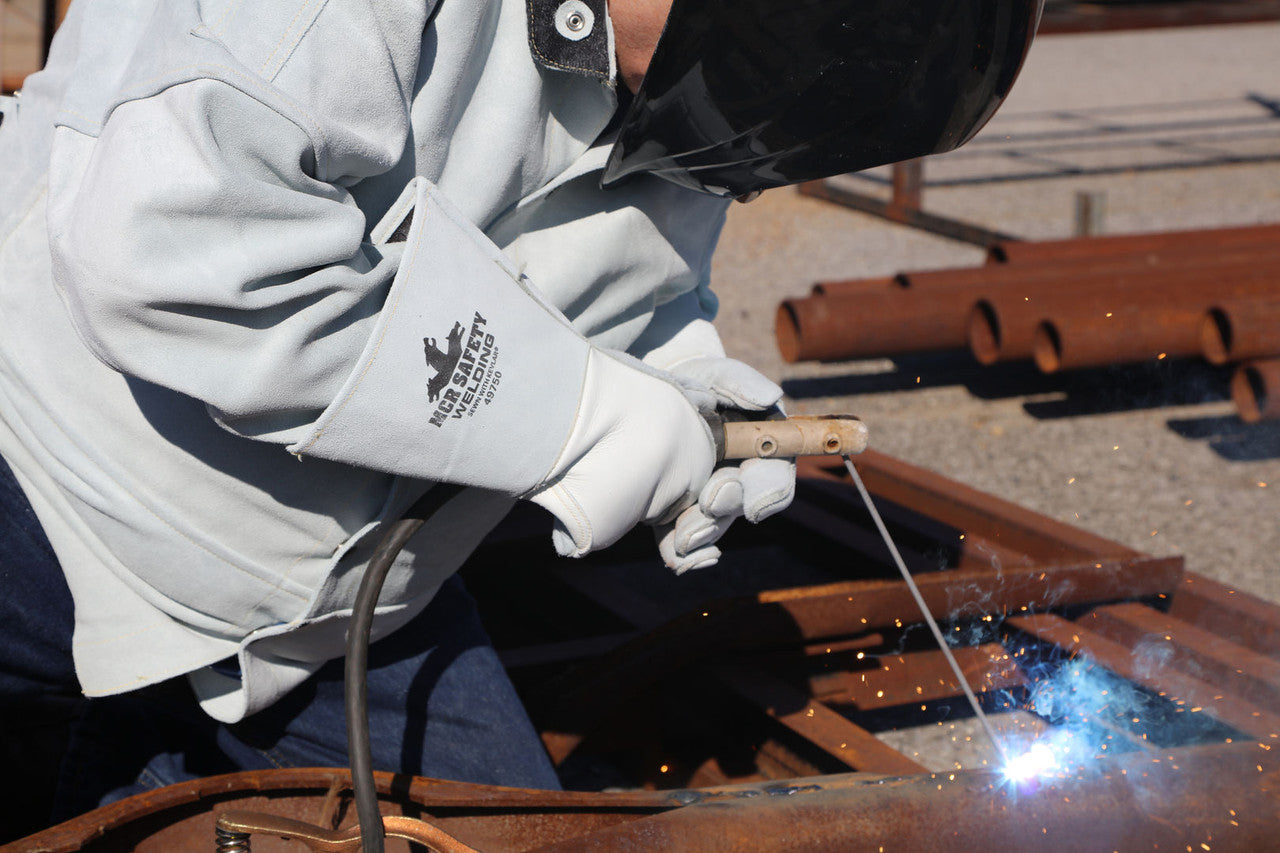 Elkskin Welding Gloves, Kevlar-Sewn, Gauntlet Cuff, Cotton/Foam Lined