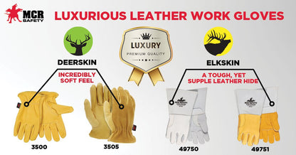 Elkskin Welding Gloves, Kevlar-Sewn, Gauntlet Cuff, Cotton/Foam Lined