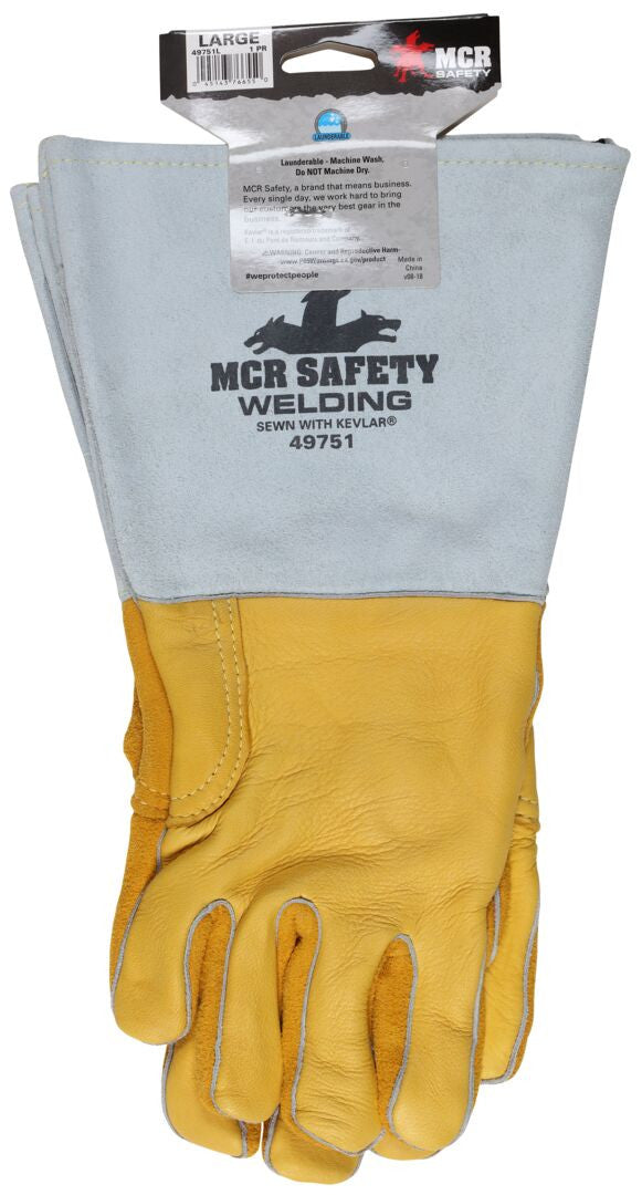 Welding Gloves, Premium Gold Grain Elkskin, Kevlar Sewn, Foam-Lined Gauntlet