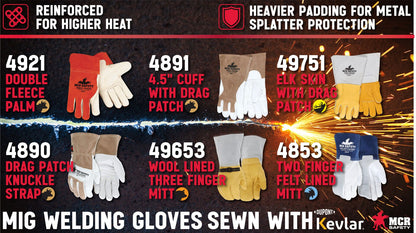 Welding Gloves, Premium Gold Grain Elkskin, Kevlar Sewn, Foam-Lined Gauntlet