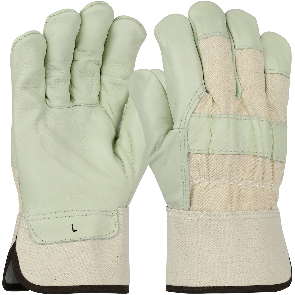 PIP 5000 – Premium Grade Top Grain Cowhide Leather Palm Glove with Canvas Back - Rubberized Safety Cuff