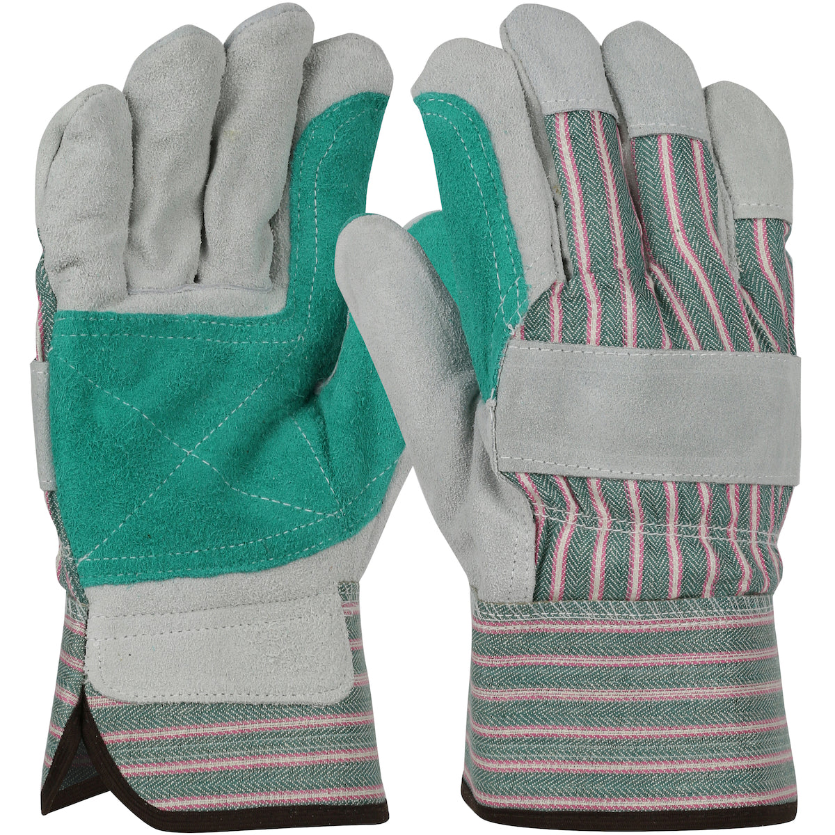 PIP 500DP – Regular Grade Split Cowhide Leather Double Palm Glove with Fabric Back - Rubberized Safety Cuff