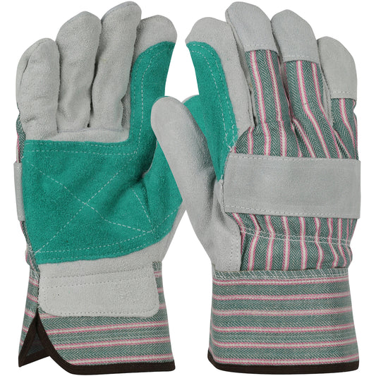 PIP 500DP – Regular Grade Split Cowhide Leather Double Palm Glove with Fabric Back - Rubberized Safety Cuff