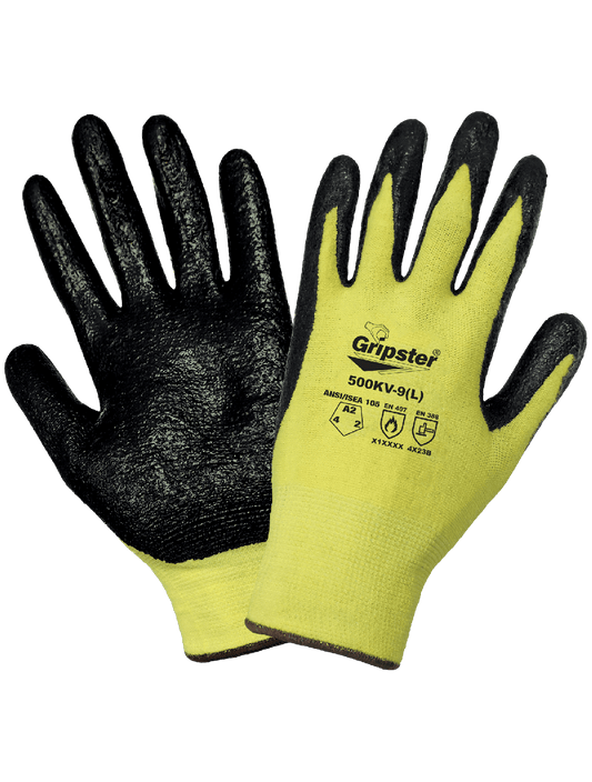 Gripster® Yellow Aramid Fiber Nitrile Coated Gloves with Cut, Abrasion, and Puncture Resistance - 500KV