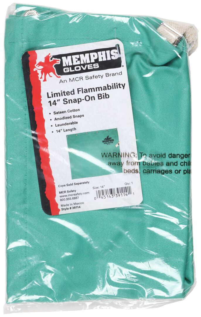 MCR Safety 39114 - F/R Green Cotton Welding Bib 14" Long - manufacturer product image 3