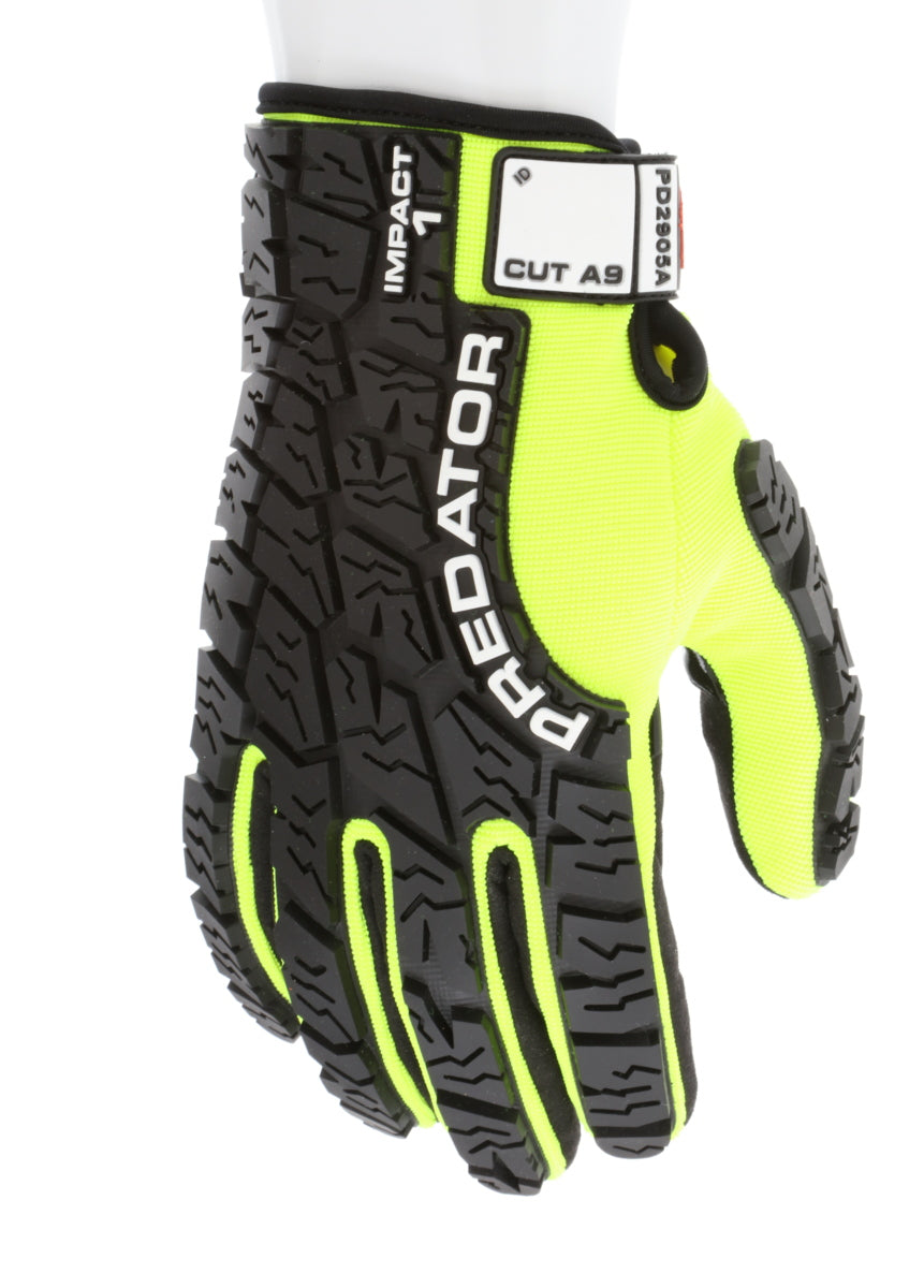 PD2905A - Predator® Mechanics Gloves - Cut Resistant Work Gloves - Made with Alycore™ - Cut and Puncture Protection - Tire Tread Pattern TPR Protects the Back of Hand - Adjustable Wrist Closure with ID Pad