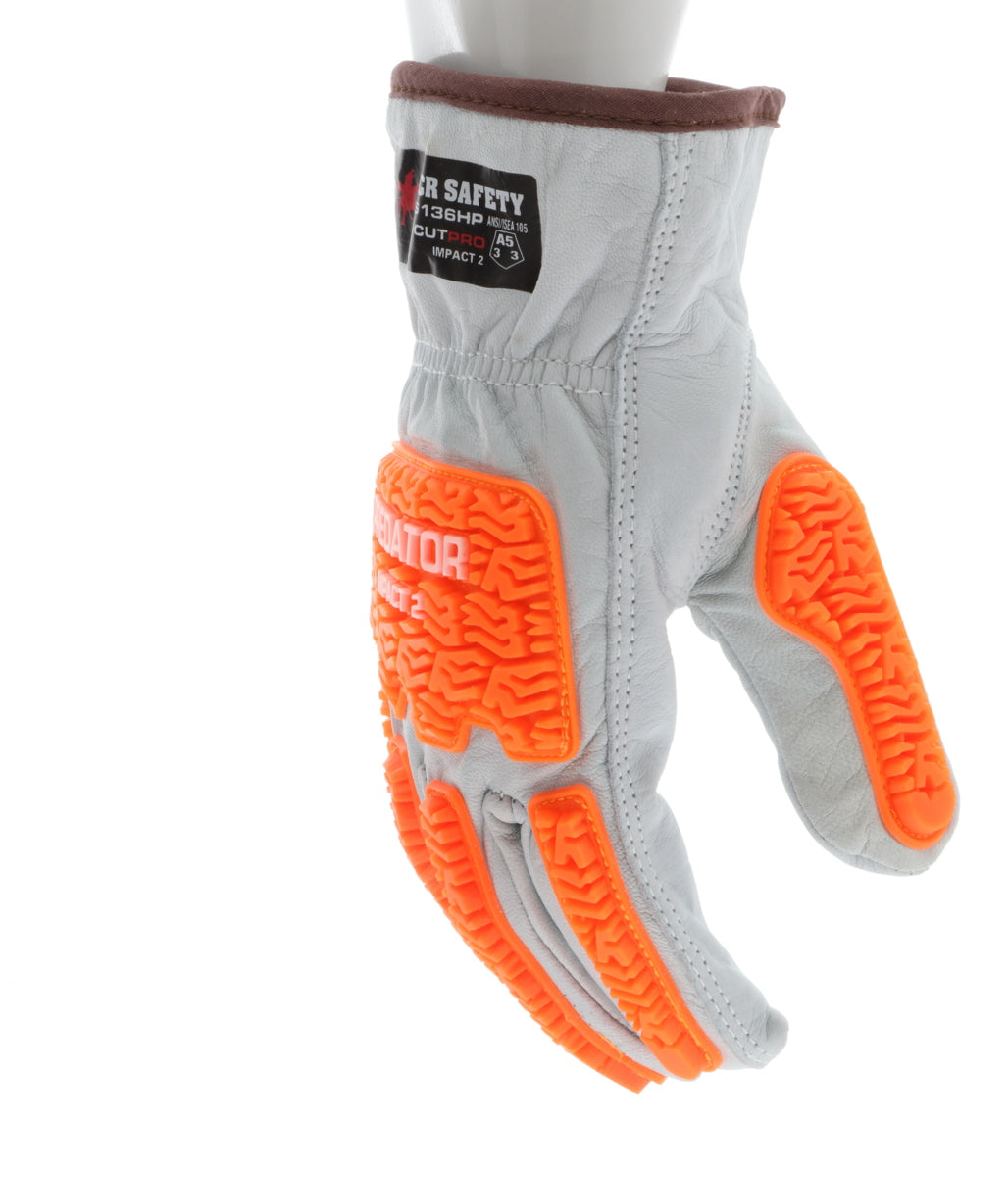36136HP - CutPro® Leather Drivers - Cut Resistant Work Gloves - Grain Goatskin Leather with HyperMax® HPPE Liner - Orange TPR Back of Hand Protection
