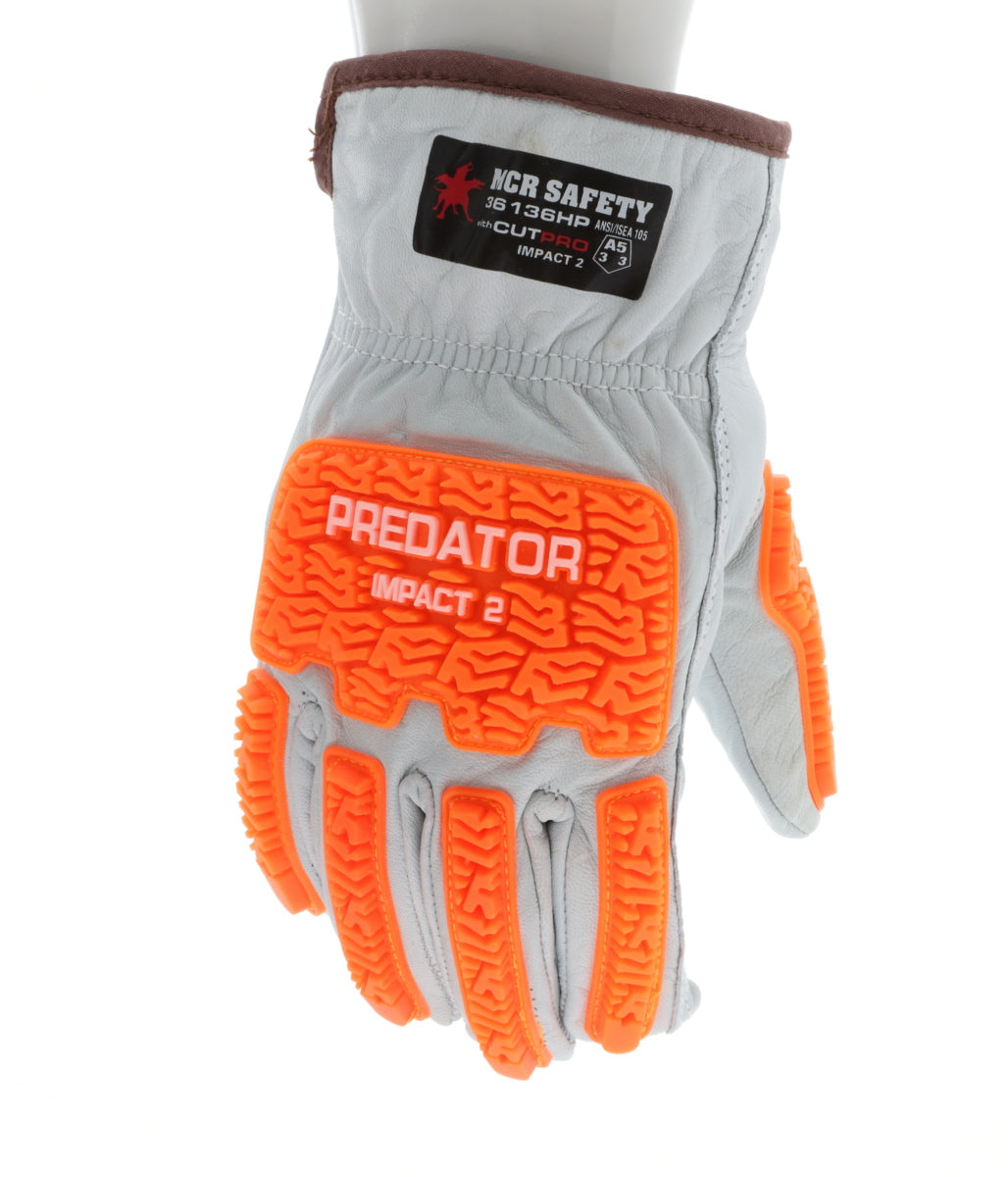 36136HP - CutPro® Leather Drivers - Cut Resistant Work Gloves - Grain Goatskin Leather with HyperMax® HPPE Liner - Orange TPR Back of Hand Protection