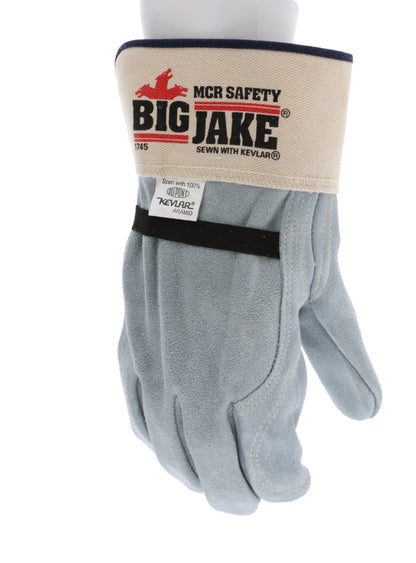 1745 - Big Jake® Series - Leather Palm Work Gloves - Inner Double Palm - Premium A+ Split Side Leather - Full Leather Back - 2.5-Inch Rubberized Safety Cuff - Elastic Strap Back - Constructed with Premium Components