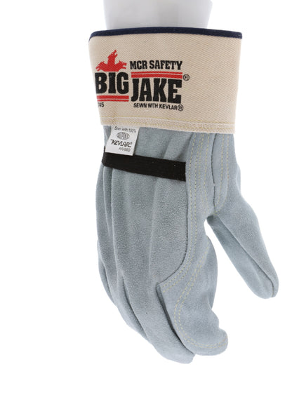 1745 - Big Jake® Series - Leather Palm Work Gloves - Inner Double Palm - Premium A+ Split Side Leather - Full Leather Back - 2.5-Inch Rubberized Safety Cuff - Elastic Strap Back - Constructed with Premium Components