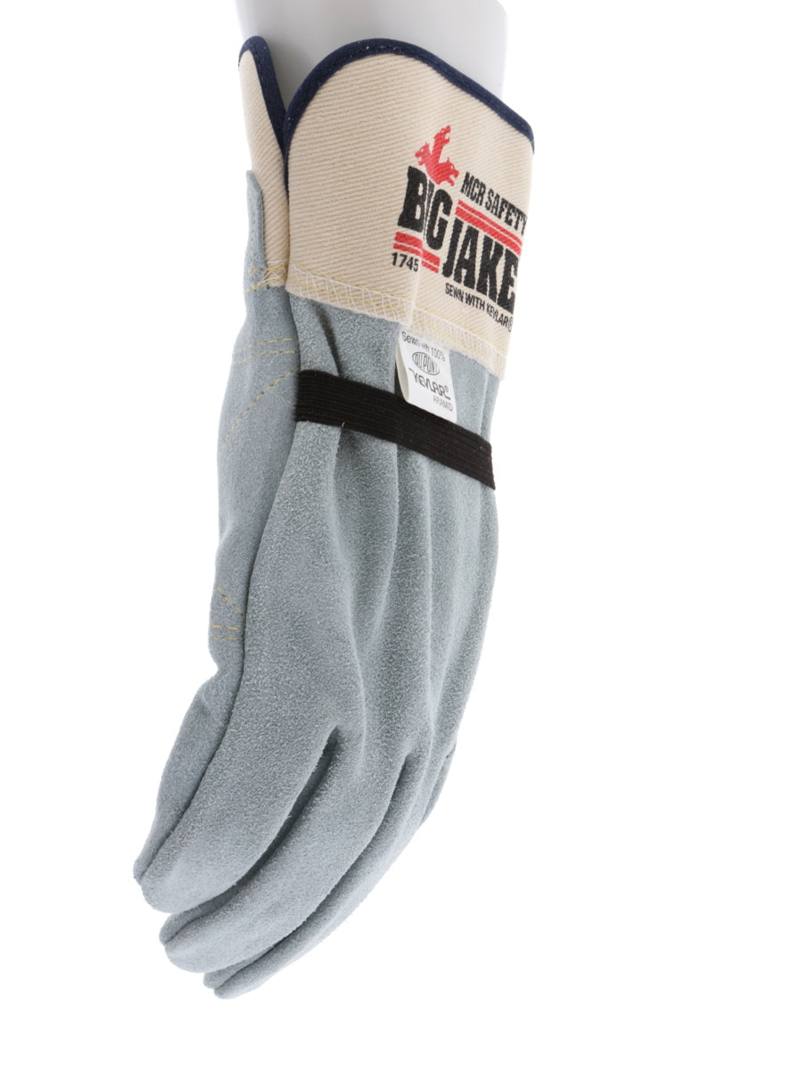 1745 - Big Jake® Series - Leather Palm Work Gloves - Inner Double Palm - Premium A+ Split Side Leather - Full Leather Back - 2.5-Inch Rubberized Safety Cuff - Elastic Strap Back - Constructed with Premium Components