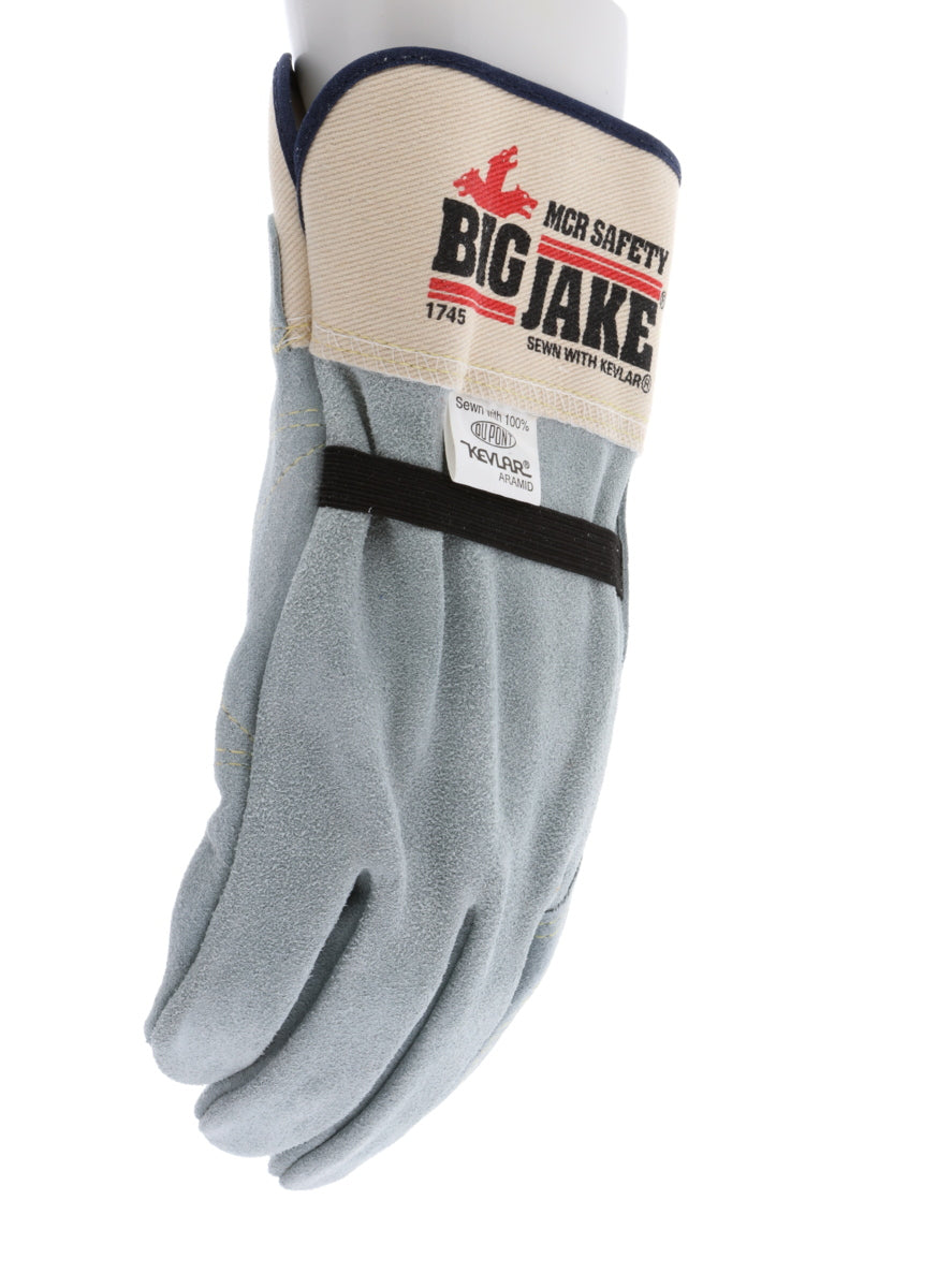 1745 - Big Jake® Series - Leather Palm Work Gloves - Inner Double Palm - Premium A+ Split Side Leather - Full Leather Back - 2.5-Inch Rubberized Safety Cuff - Elastic Strap Back - Constructed with Premium Components