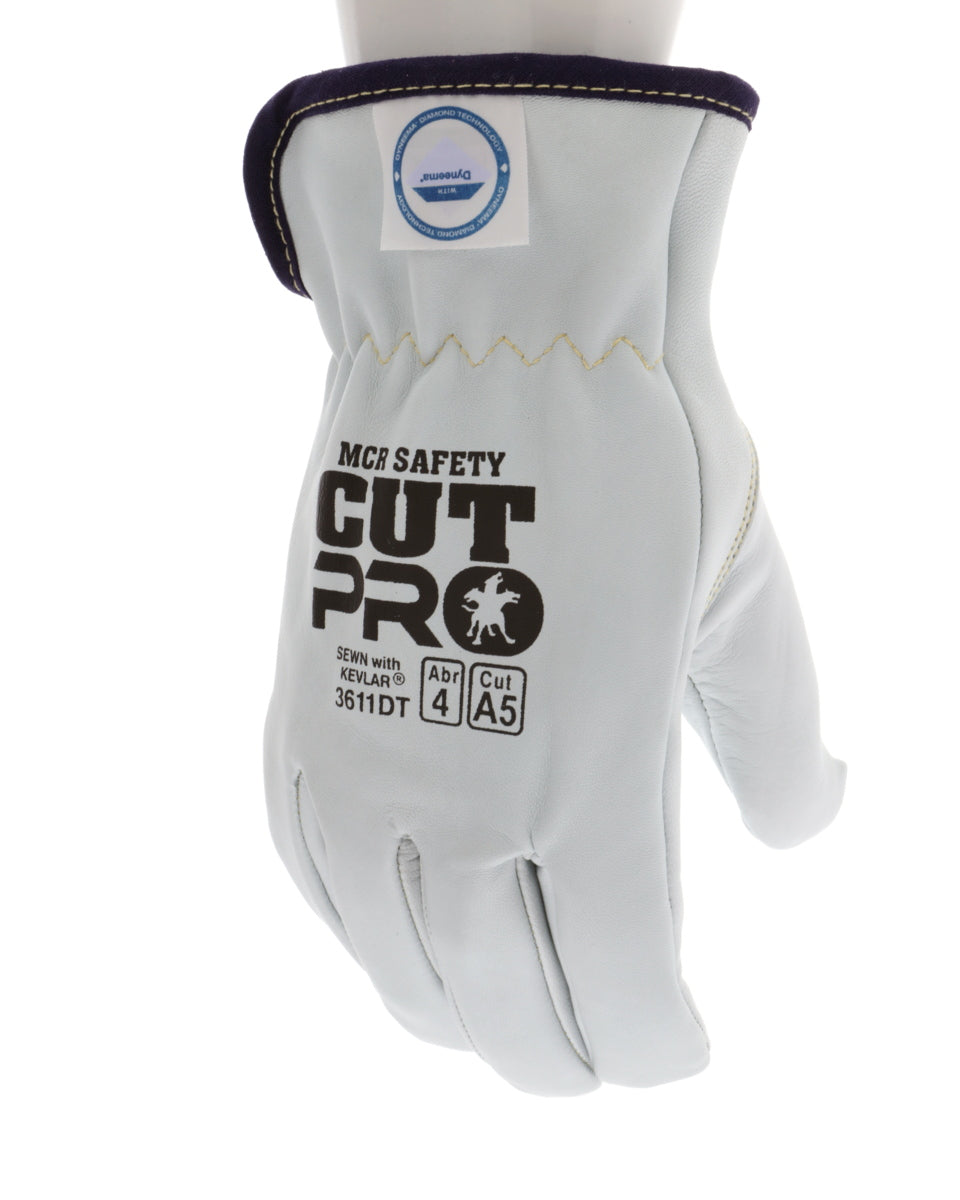 3611DT - Leather Drivers Work Gloves - Premium A Grade Grain Goatskin - Dyneema® Diamond Technology Lining - Cut Resistant Gloves - Keystone Thumb - Natural Lanolin Content Keeps Gloves and Hands Soft