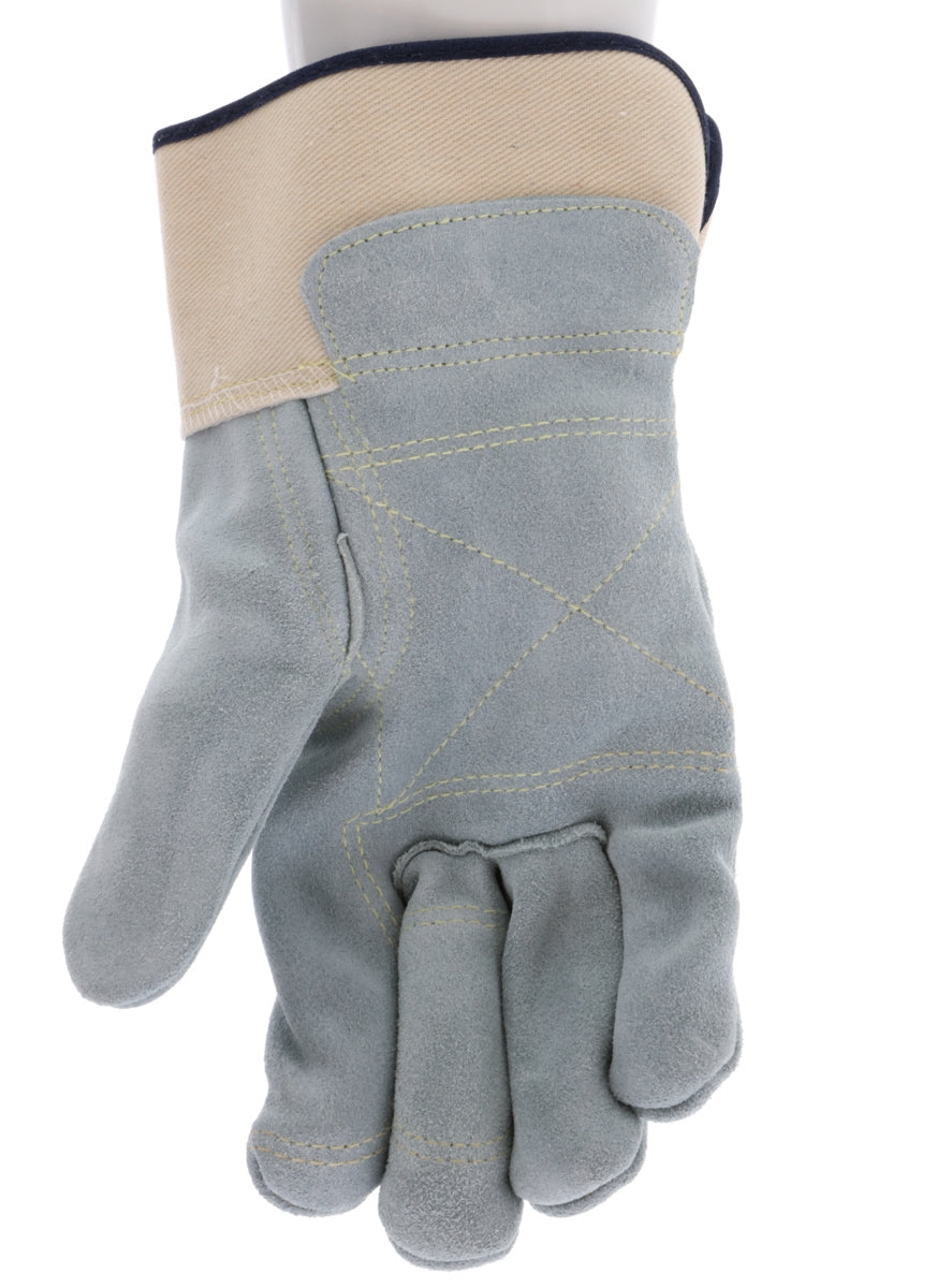 1745 - Big Jake® Series - Leather Palm Work Gloves - Inner Double Palm - Premium A+ Split Side Leather - Full Leather Back - 2.5-Inch Rubberized Safety Cuff - Elastic Strap Back - Constructed with Premium Components
