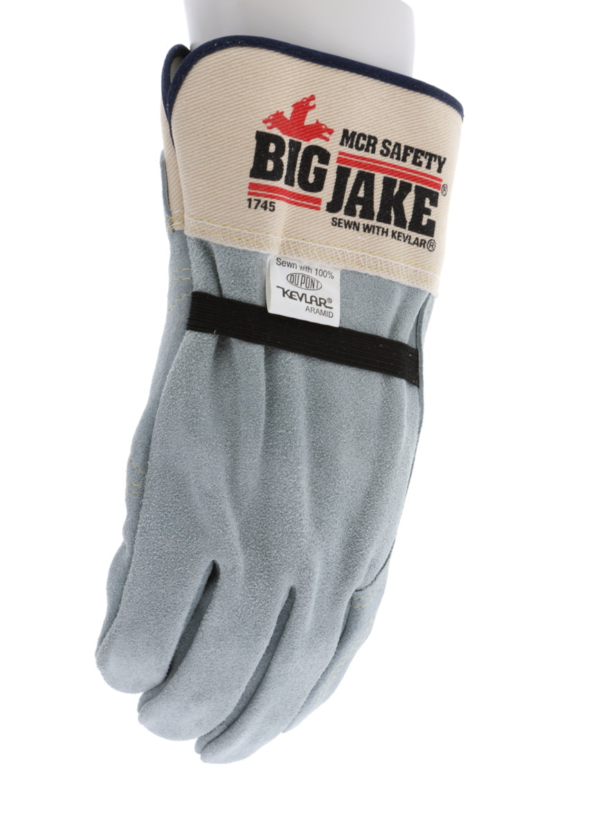 1745 - Big Jake® Series - Leather Palm Work Gloves - Inner Double Palm - Premium A+ Split Side Leather - Full Leather Back - 2.5-Inch Rubberized Safety Cuff - Elastic Strap Back - Constructed with Premium Components