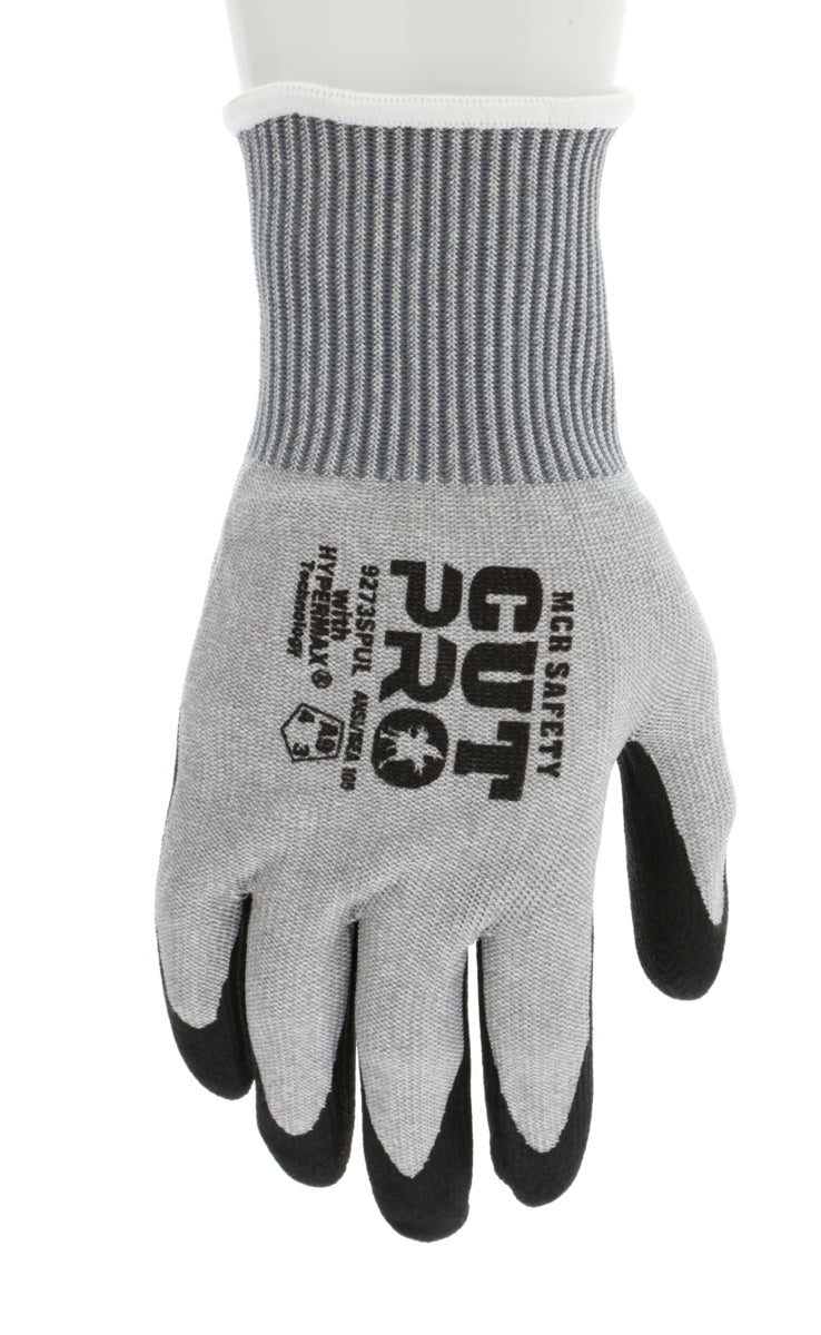 9273SPU - MCR Safety CutPro® - 13 Gauge HyperMax® HPPE Shell - Cut Resistant Work Gloves - Polyurethane (PU) Coated Palm and Fingers - Water Based PU