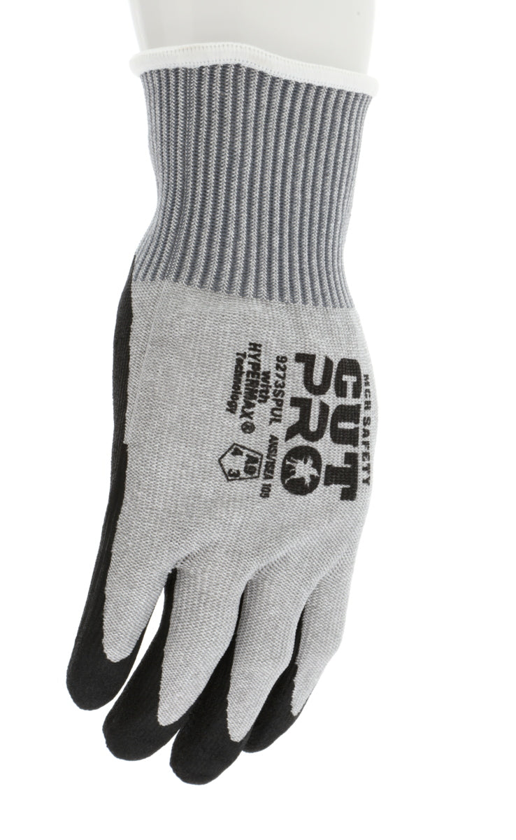 9273SPU - MCR Safety CutPro® - 13 Gauge HyperMax® HPPE Shell - Cut Resistant Work Gloves - Polyurethane (PU) Coated Palm and Fingers - Water Based PU