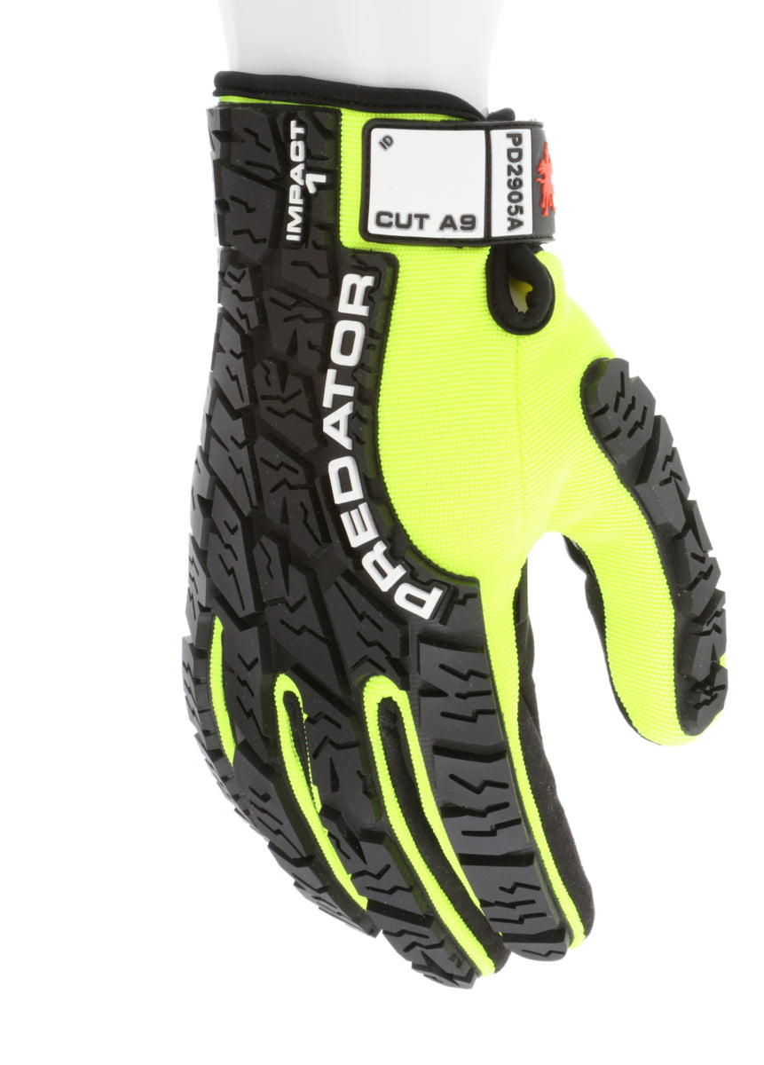 PD2905A - Predator® Mechanics Gloves - Cut Resistant Work Gloves - Made with Alycore™ - Cut and Puncture Protection - Tire Tread Pattern TPR Protects the Back of Hand - Adjustable Wrist Closure with ID Pad