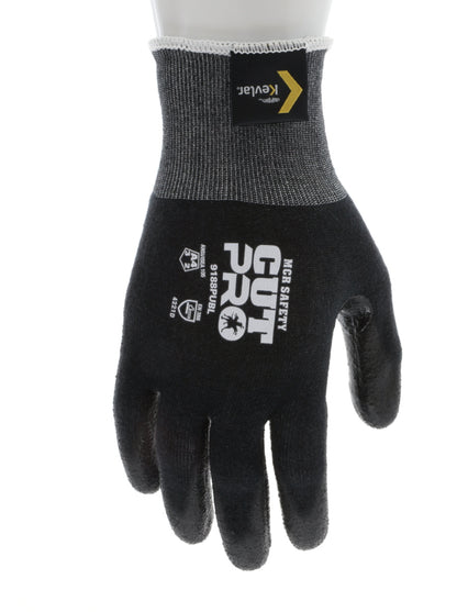 9188PUB - MCR Safety CutPro® - 18 Gauge Black Kevlar® Comfort Aramid Shell - Cut Resistant Work Gloves - Polyurethane (PU)Coated Palm and Fingertips - Reinforced Thumb Crotch