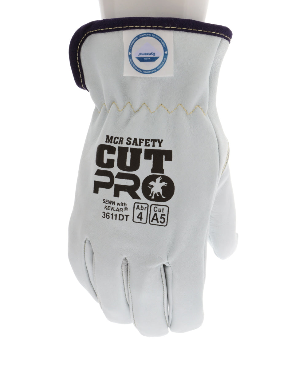 3611DT - Leather Drivers Work Gloves - Premium A Grade Grain Goatskin - Dyneema® Diamond Technology Lining - Cut Resistant Gloves - Keystone Thumb - Natural Lanolin Content Keeps Gloves and Hands Soft